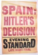 RARE EVENING STANDARD HITLER RELATED NEWSPAPER STAND POSTER