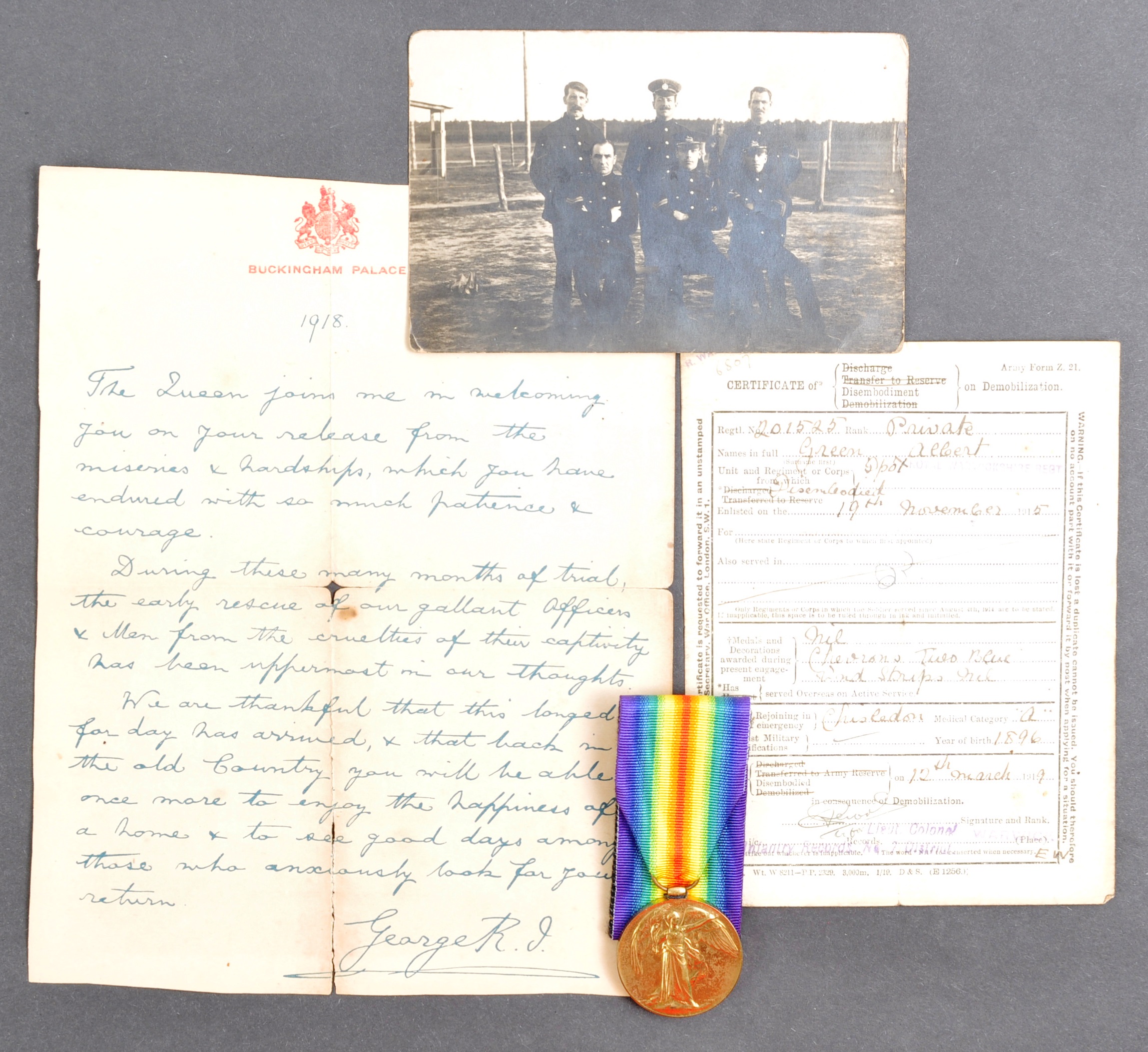 WWI FIRST WORLD WAR VICTORY MEDAL - CAPTURED WARWICKSHIRE REGIMENT - Image 2 of 9