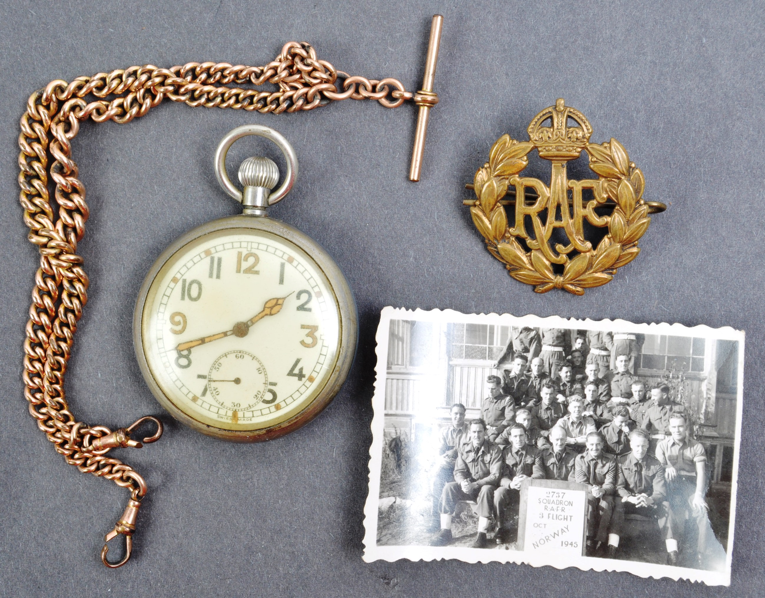 WWII SECOND WORLD WAR RAF CREW POCKET WATCH & BADGE