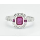 18CT WHITE GOLD RUBY & DIAMOND RING