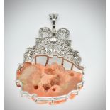 18CT GOLD DIAMOND & CORAL NECKLACE PENDANT