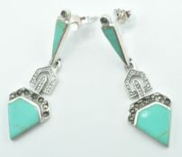 PAIR OF STAMPED 925 SILVER ART DECO STYLE DROP EARRINGS.