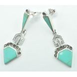 PAIR OF STAMPED 925 SILVER ART DECO STYLE DROP EARRINGS.