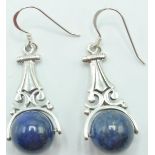 PAIR OF STAMPED 925 SILVER AND LAPIS LAZULI EARRINGS.