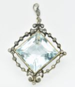 ANTIQUE AQUAMARINE & DIAMOND NECKLACE PENDANT