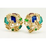 PAIR OF 18CT GOLD & ENAMEL EAR CLIPS