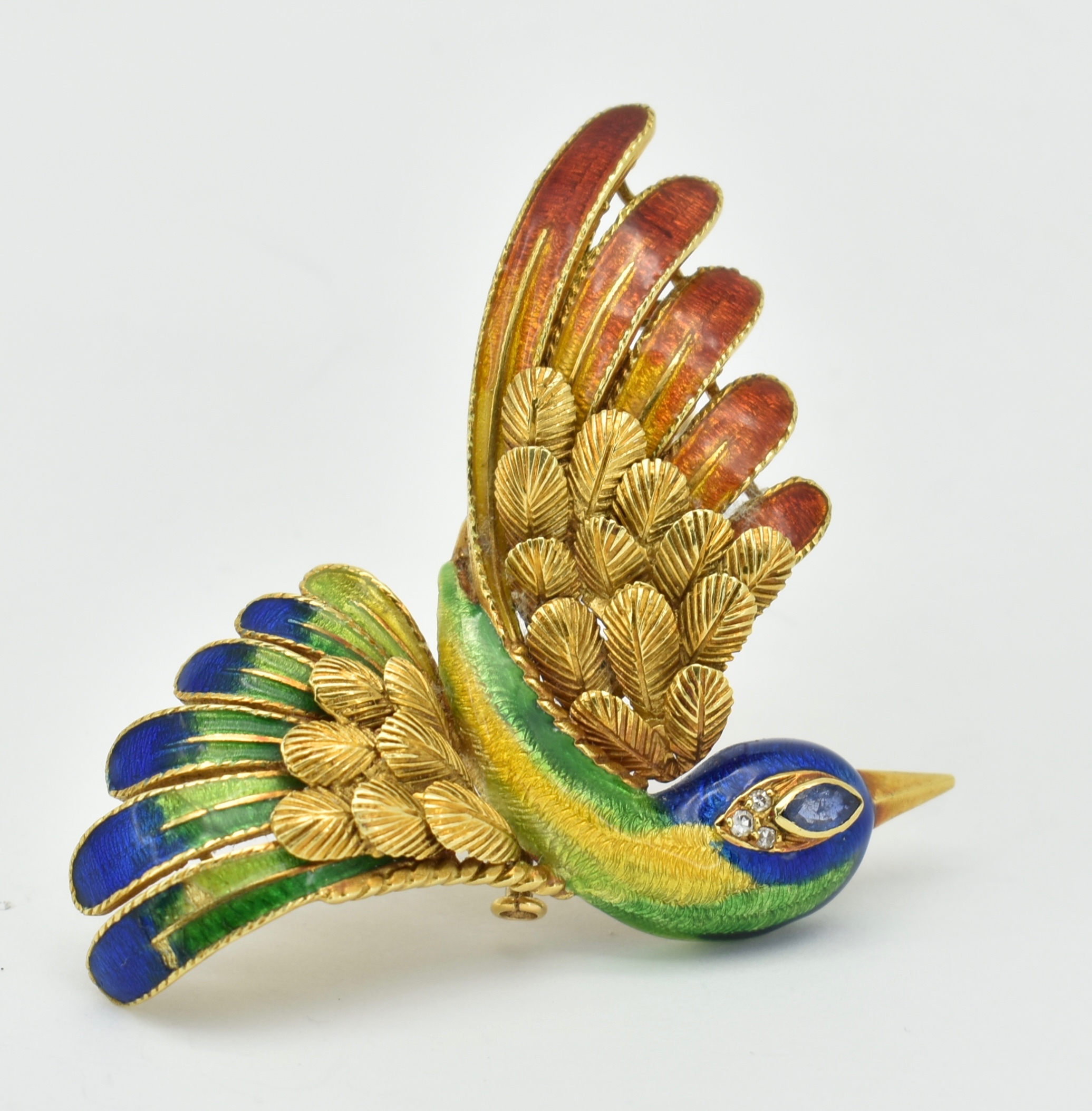 18CT GOLD ENAMEL SAPPHIRE DIAMOND BIRD BROOCH - MAUBOUSSIN - Image 2 of 6