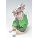 SILVER PLATE AND EMERALD GLASS SQUIRREL CLARET POURER.