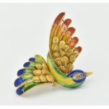 18CT GOLD ENAMEL SAPPHIRE DIAMOND BIRD BROOCH - MAUBOUSSIN