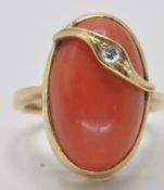18CT GOLD CORAL AND DIAMOND COCKTAIL RING
