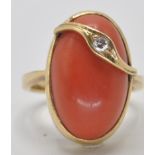 18CT GOLD CORAL AND DIAMOND COCKTAIL RING