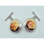 PAIR OF STAMPED 925 SILVER MENS FOX CUFFLINKS.