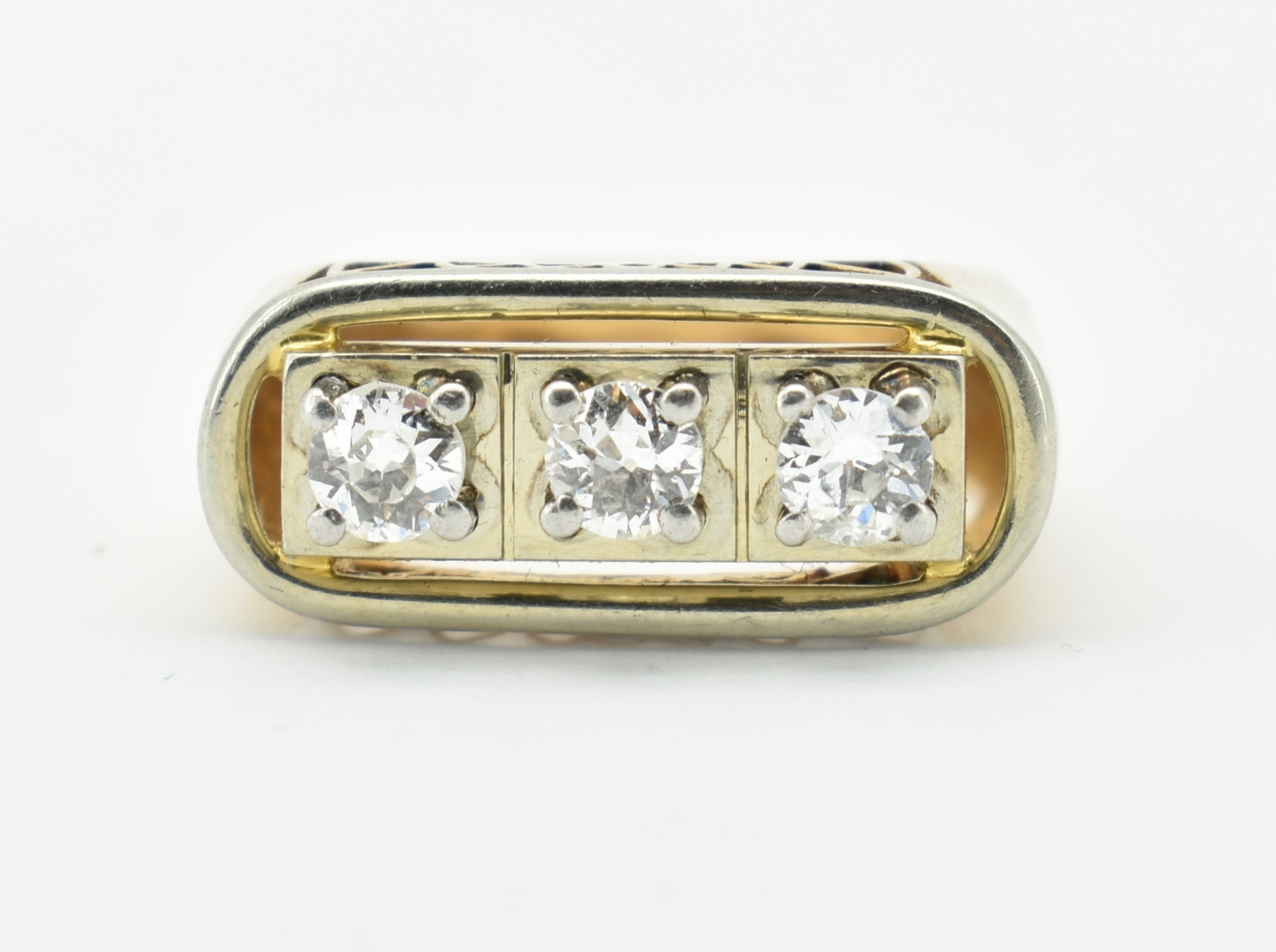 FRENCH 18CT GOLD PLATINUM & DIAMOND THREE STONE RING