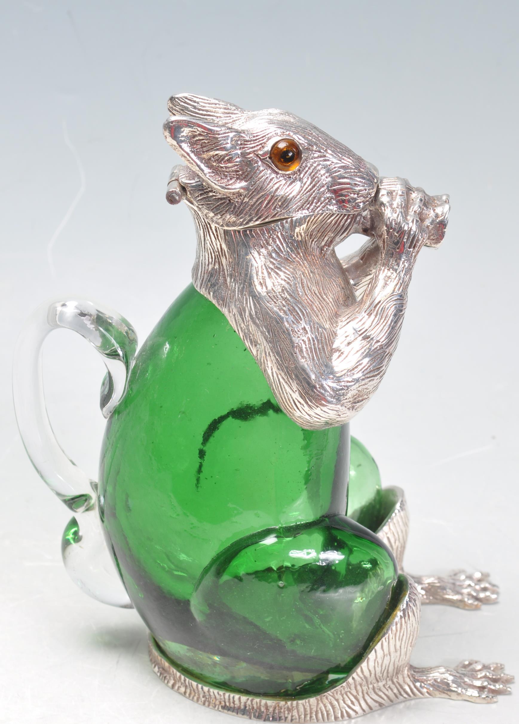 SILVER PLATE AND EMERALD GLASS SQUIRREL CLARET POURER. - Image 4 of 7