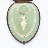 CASED ANTIQUE GOLD & SEED PEARL NECKLACE PENDANT