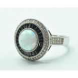 STAMPED 925 SILVER OPALITE AND CZ SET ART DECO STYLE RING.