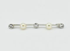 FRENCH PLATINUM DIAMOND AND PEARL BAR BROOCH