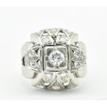 FRENCH PLATINUM AND DIAMOND BOMBE RING