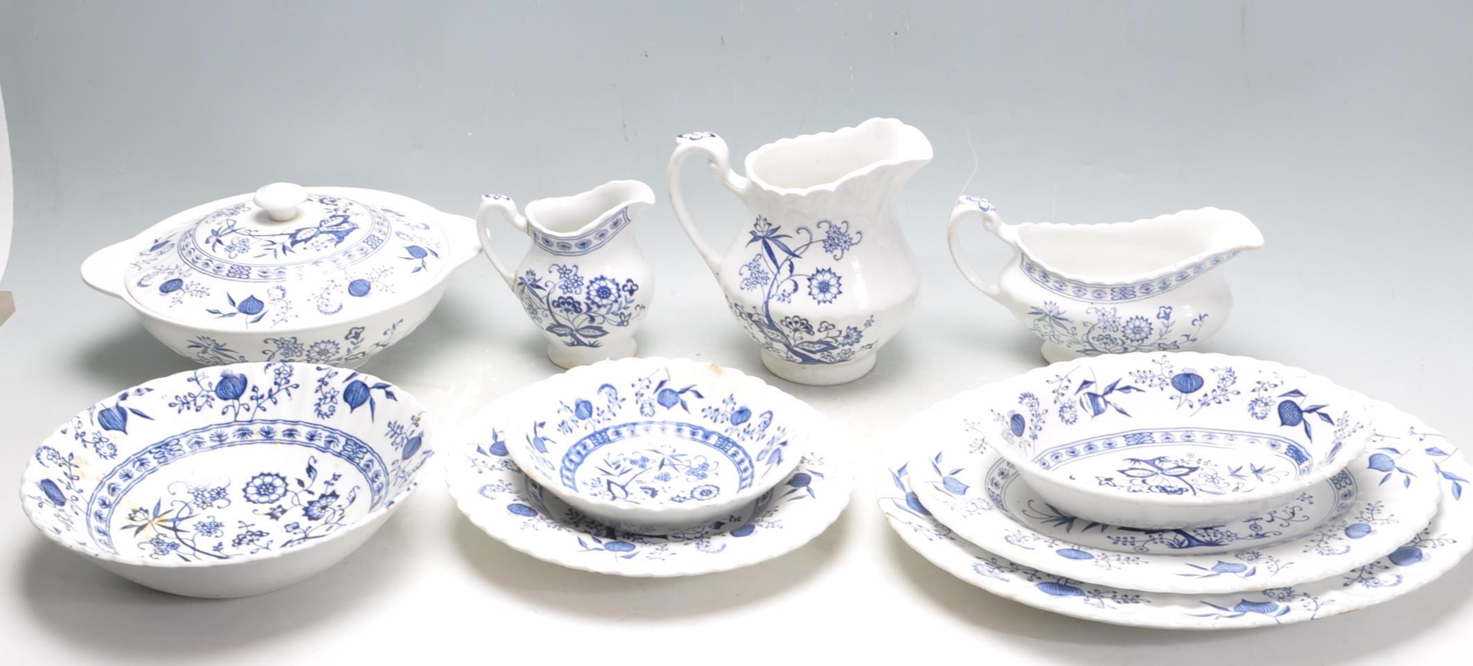 BLUE AND WHITE DINNER SERVICE BY J & G MEAKIN IN BLUE NORDIC PATTERN - Image 4 of 4