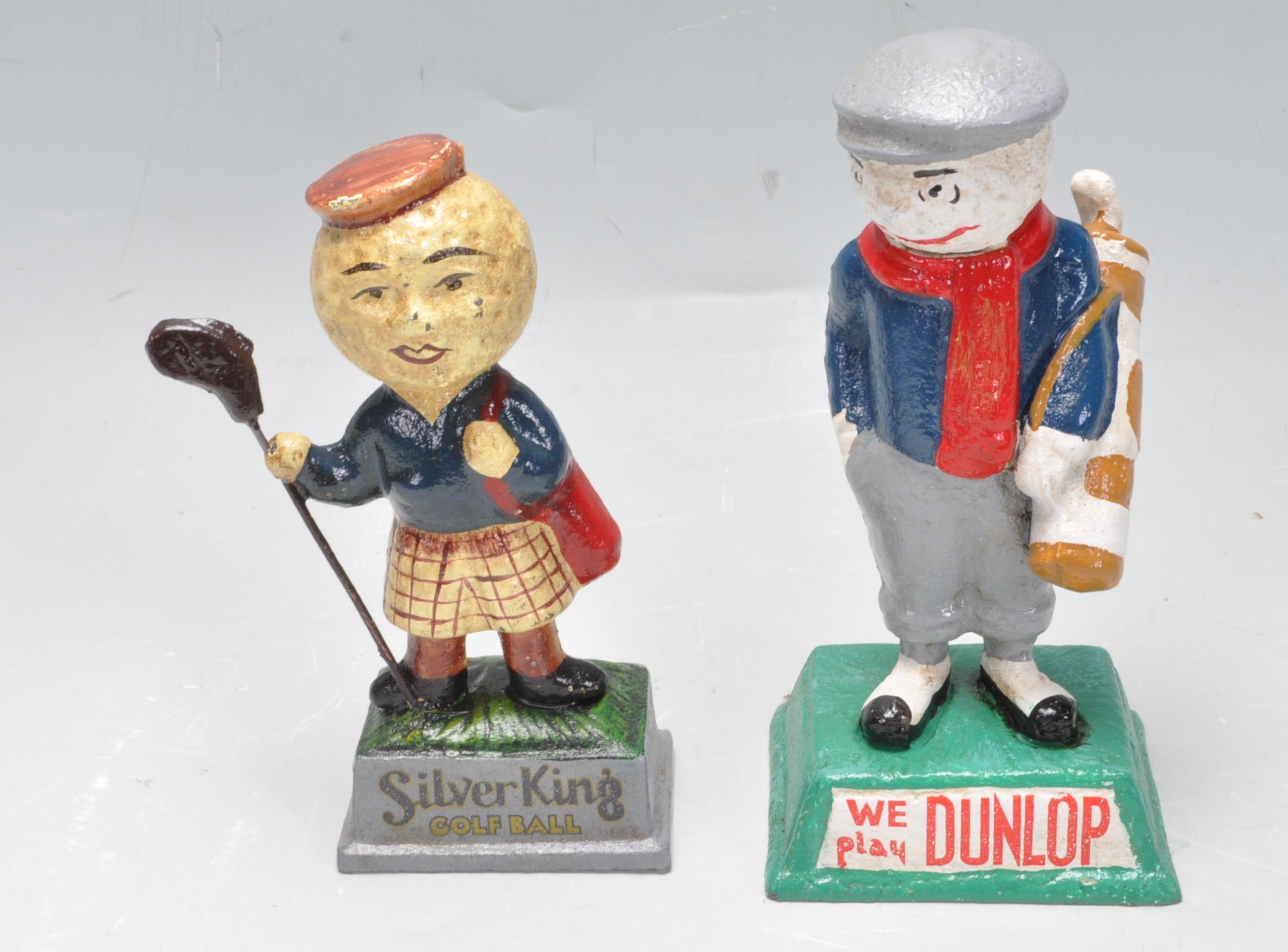 OF GOLFING INTEREST - TWO VINTAGE STYLE CAST METAL POLYCHROME FIGURINES