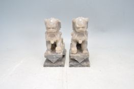 PAIR OF TWO 20TH CENTURY SOAPSTONE TEMPLE DOGS