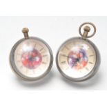 TWO VINTAGE STYLE FISH EYE LUCITE / GLASS DESK BALL CLOCKS