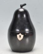 GEORGIAN STYLE EBONISED WOOD TEA CADDY IN THE SHAPE OF A PEAR.