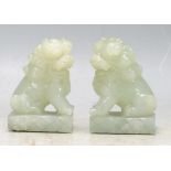PAIR OF VINTAGE 20TH CENTURY CHINESE JADE STYLE TEMPLE DOGS
