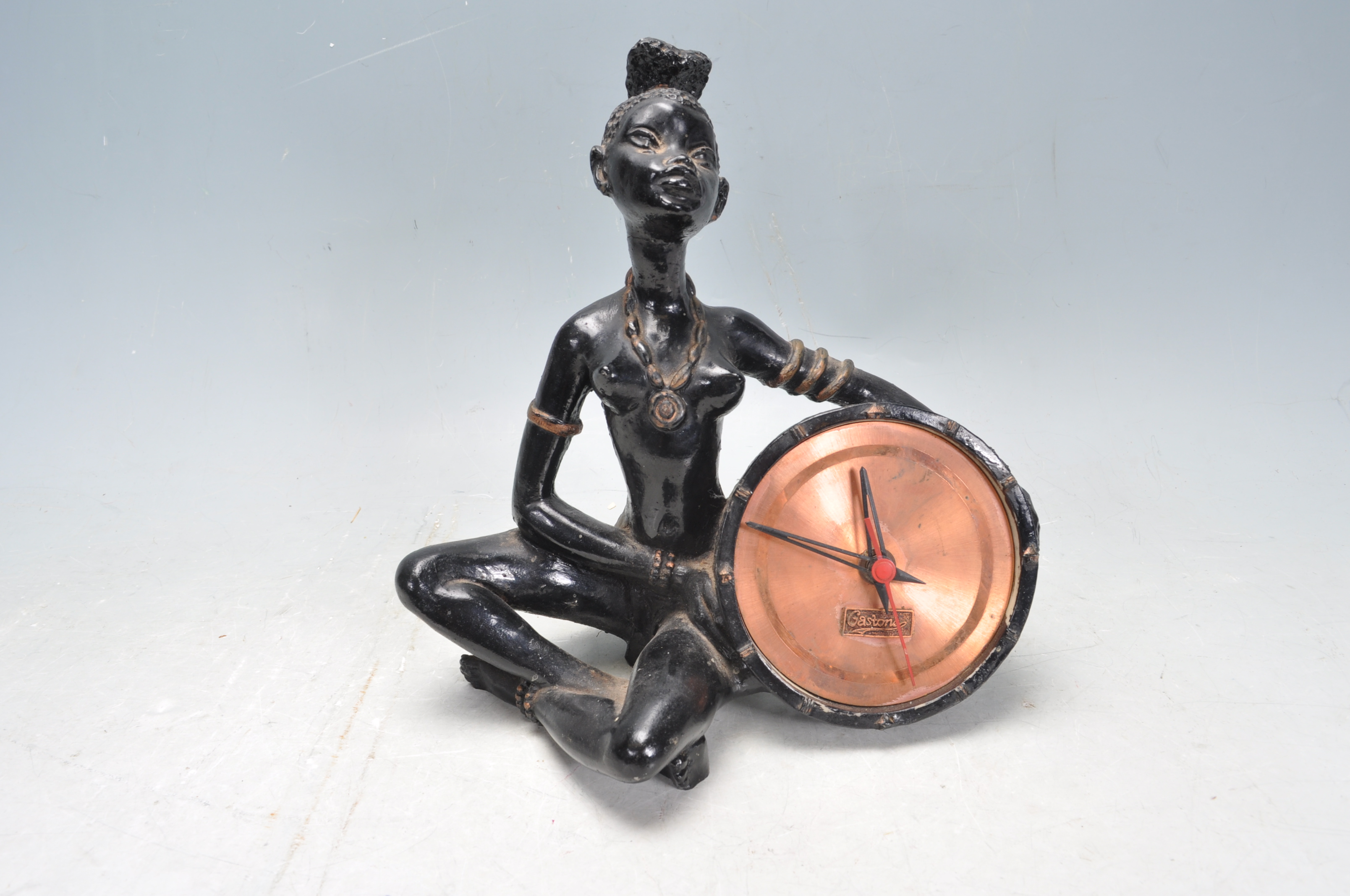 VINTAGE RETRO GASTONE AFRICAN FIGURAL CLOCK.