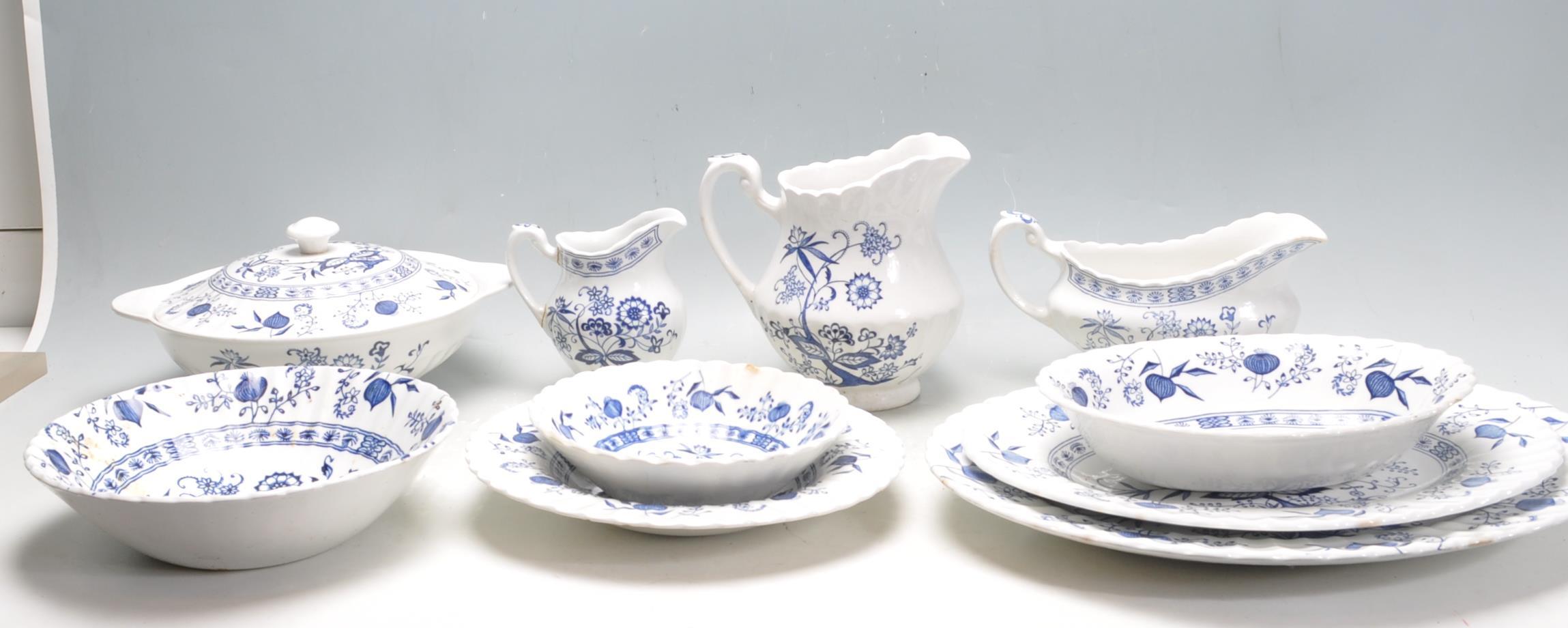 BLUE AND WHITE DINNER SERVICE BY J & G MEAKIN IN BLUE NORDIC PATTERN - Image 3 of 4