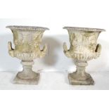 PAIR OF VINTAGE RECONSTITUTED STONE CLASSICAL GARDEN URNS