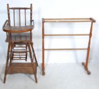 19TH CENTURY VICTORIAN OAK HIGH CHAIR AND TOWEL RAIL