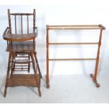 19TH CENTURY VICTORIAN OAK HIGH CHAIR AND TOWEL RAIL