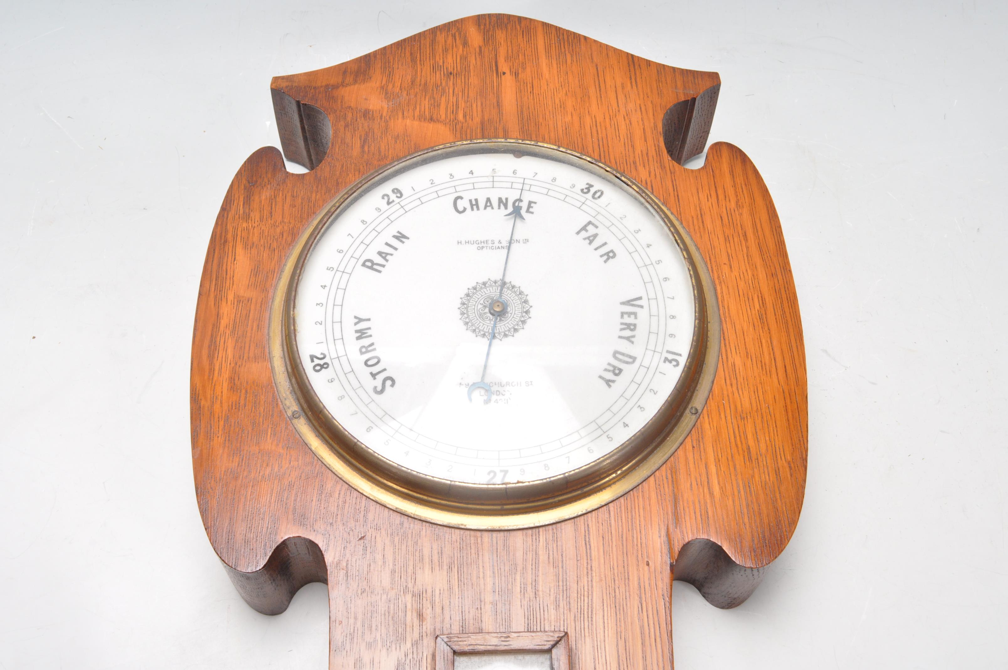 ARTS AND CRAFTS OAK WALL MOUNTED ANEROID BAROMETER - Image 3 of 4