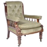 ANTIQUE 19TH CENTURY VICTORIAN MAHOGANY LIBRARY ARMCHAIR