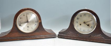 TWO EARLY 20TH CENTURY OAK CASED MANTEL CLOCKS