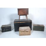 VINTAGE RETRO OAK SEWING BOX AND STRONG BOXES