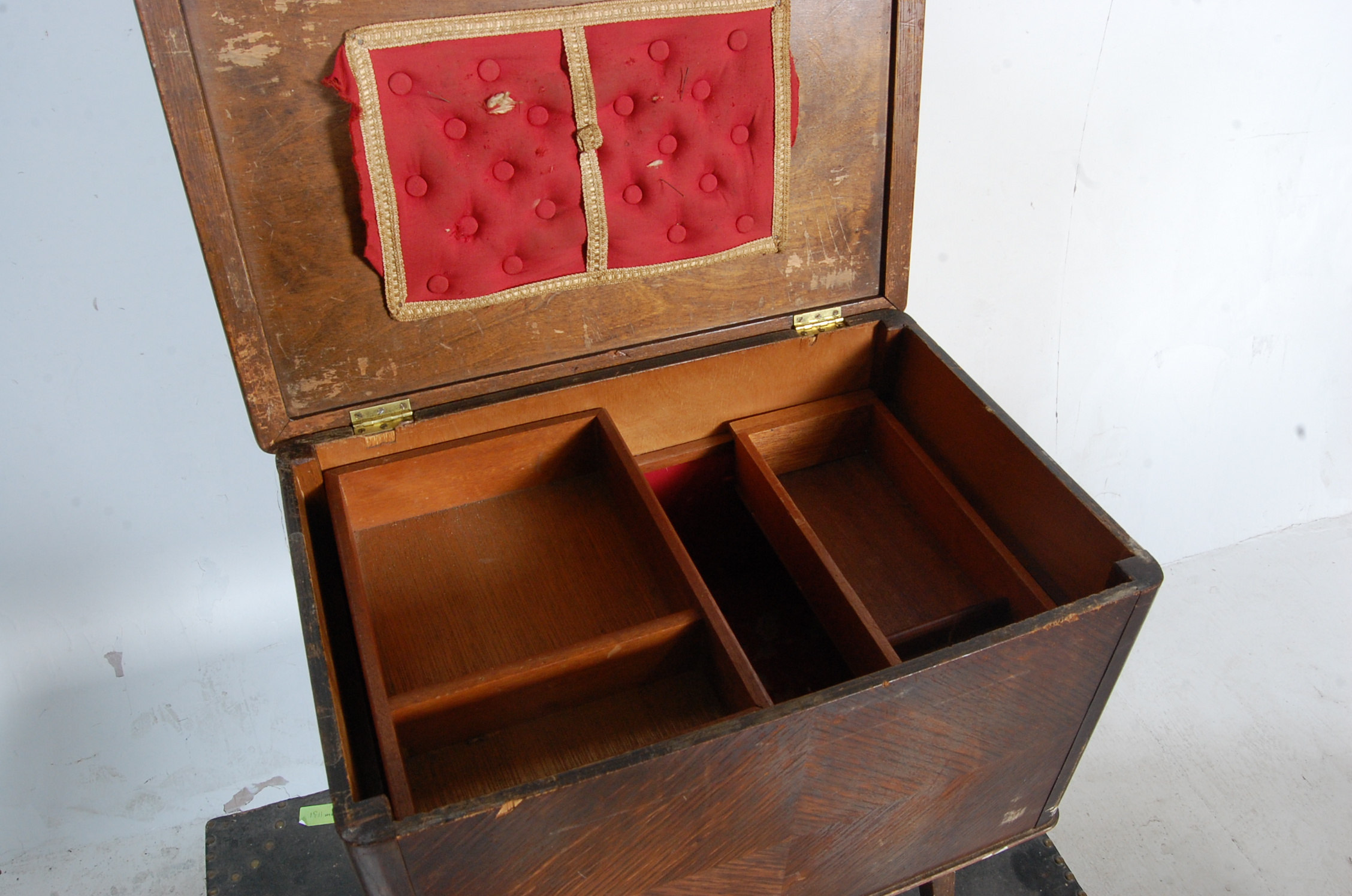 VINTAGE RETRO OAK SEWING BOX AND STRONG BOXES - Image 3 of 8