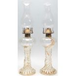 PAIR OF EARLY 20TH CENTURY 1930S ART DECO ERA GLASS OIL LAMPS