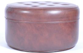 SHERBORNE VINTAGE BROWN LEATHER BUTTON TOPPED FOOTSTOOL