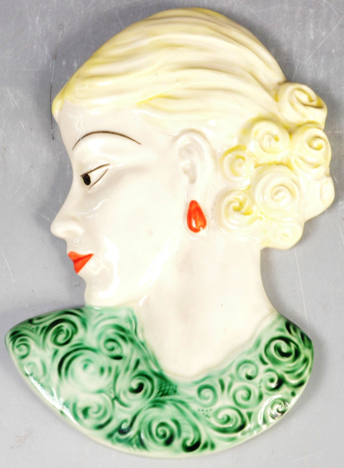 ART DECO HAND PAINTED CERAMIC FEMALE WALL PLAQUE