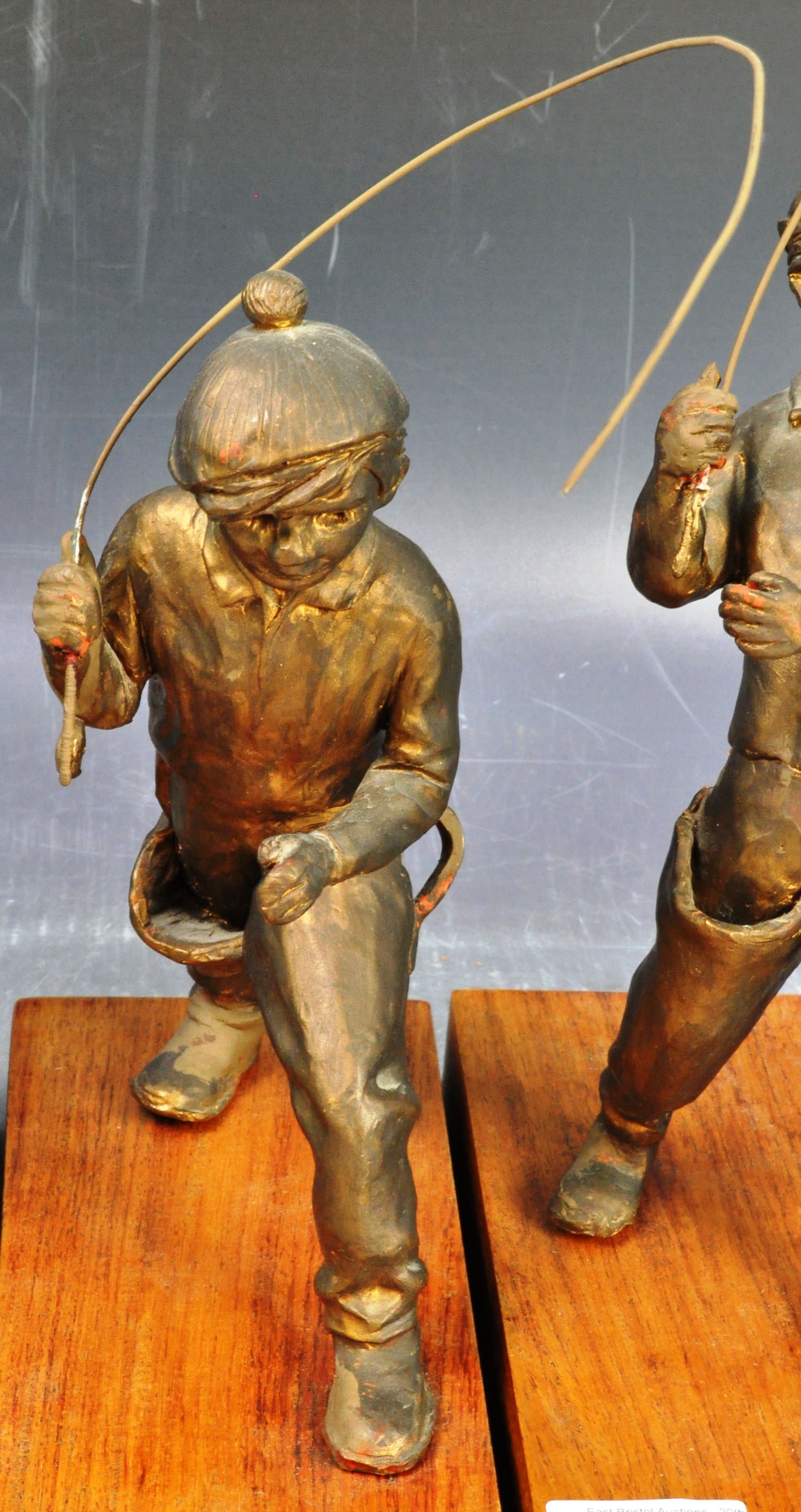 SET OF THREE BRITISH SCHOOL BRONZE EFFECT FISHING BOY FIGURES - Image 4 of 10