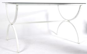 LARGE RETRO VINTAGE WROUGHT IRON AND GLASS DINING TABLE