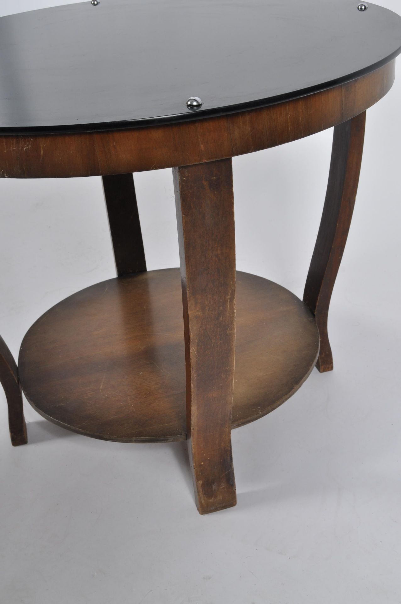 ART DECO WALNUT COFFEE TABLE WITH PIANO BLACK GLASS TOP - Image 3 of 5