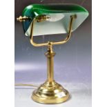 VINTAGE ENAGLISH BRASS AND GREEN GLASS BANKERS DESK LAMP