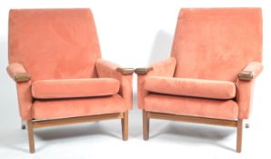 PAIR OF 1960'S REUPHOLSTERED TEAK ARMCHAIRS / LOUNGE CHAIRS