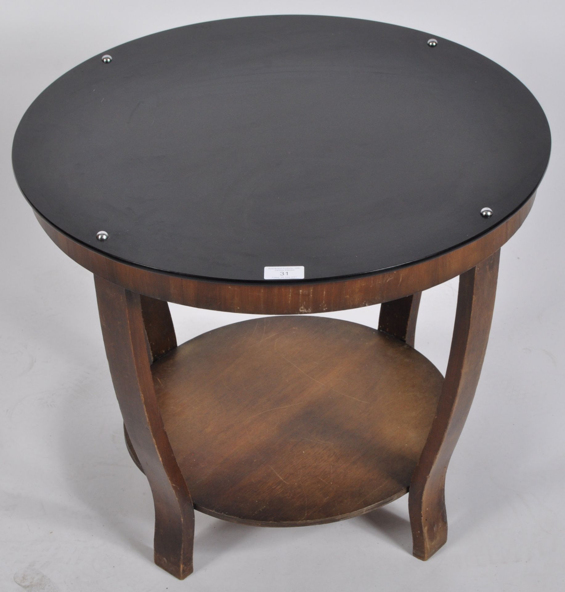 ART DECO WALNUT COFFEE TABLE WITH PIANO BLACK GLASS TOP - Image 2 of 5