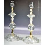 PAIR OF ART DECO GLASS & LUCITE TABLE LAMPS