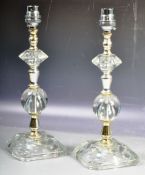 PAIR OF ART DECO GLASS & LUCITE TABLE LAMPS