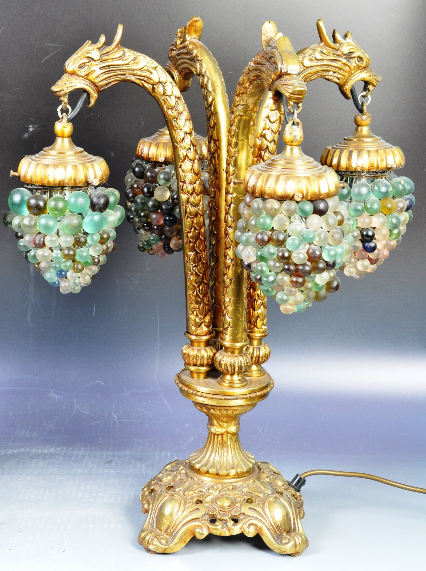 PAIR OF MURANO BRONZE GRIFFIN AND GRAPE TABLE LIGHTS - Image 2 of 6